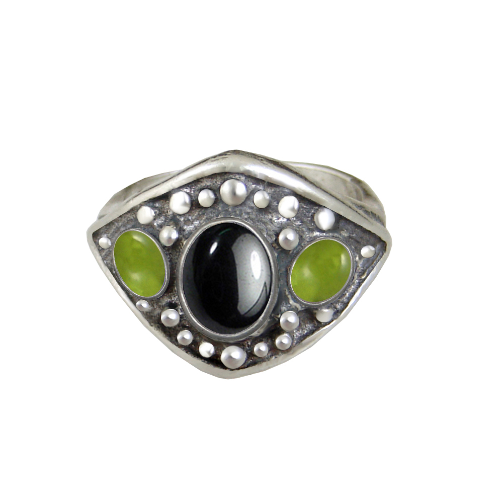 Sterling Silver Medieval Lady's Ring with Hematite And Peridot Size 8